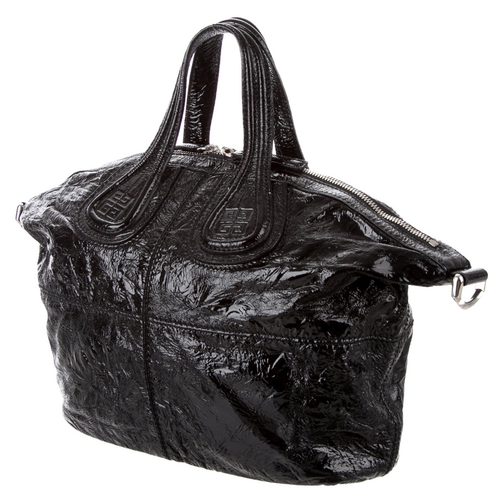 GIVENCHY Mini Nightingale Crackled Patent Black Leather with Strap Satchel Bag